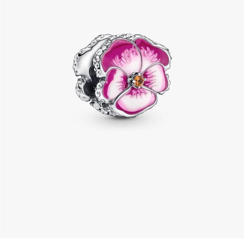 Authentic Pandora Pink Enamel Pansy Flower Charm S925